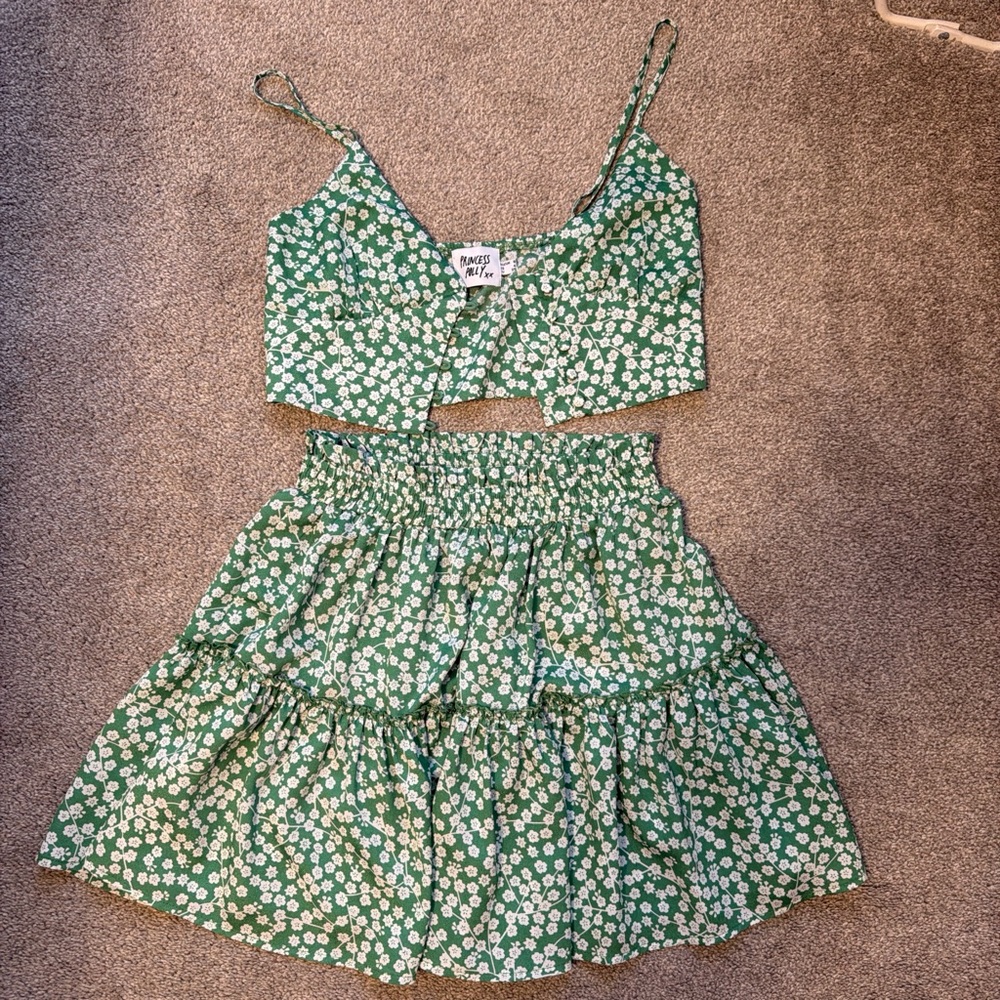 Princess Polly Green Floral A-Line Skirt Set